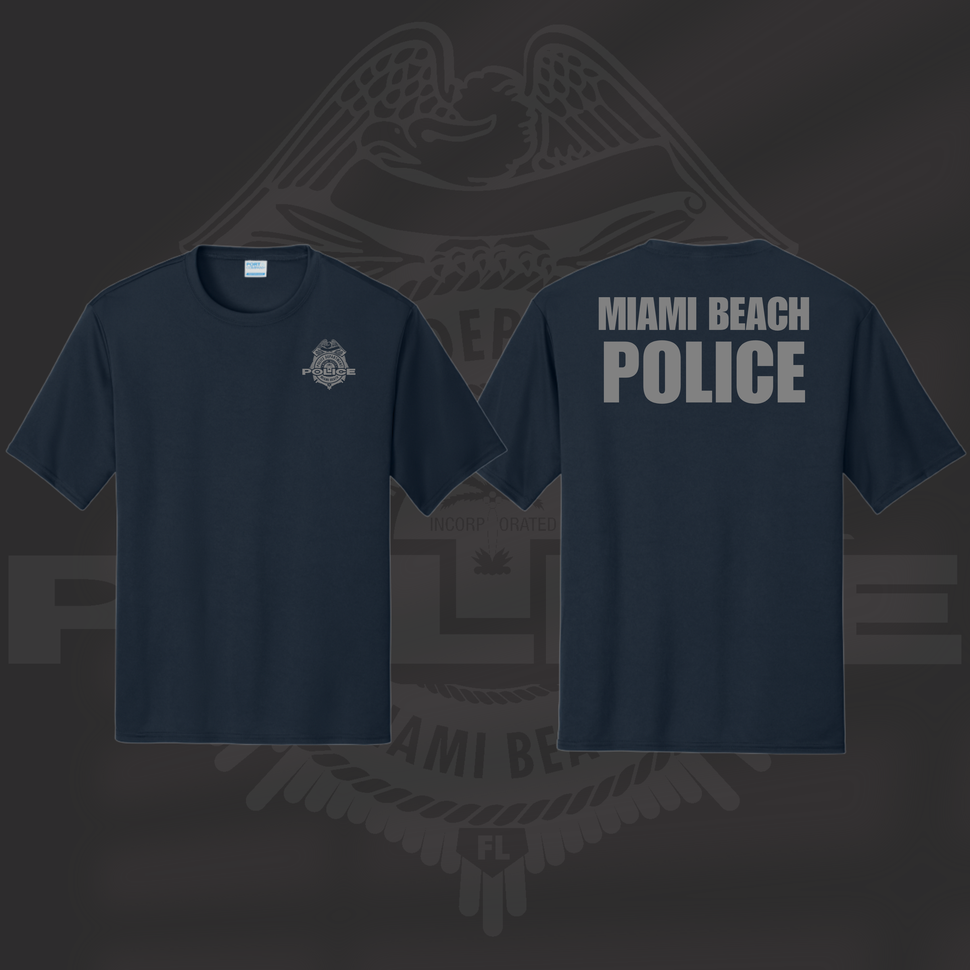 MIAMI BEACH POLICE DEPARTMENT: UNISEX NAVY DRI FIT SHORT SLEEVE